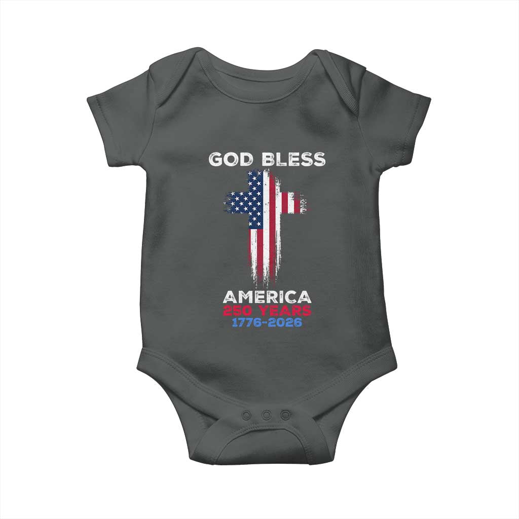God Bless America 250 Years 1776-2026 Baby Onesie Christian Cross Flag TS14 Dark Heather Print Your Wear