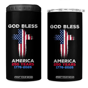 God Bless America 250 Years 1776-2026 4 in 1 Can Cooler Tumbler Christian Cross Flag TS14 One Size: 16 oz Black Print Your Wear