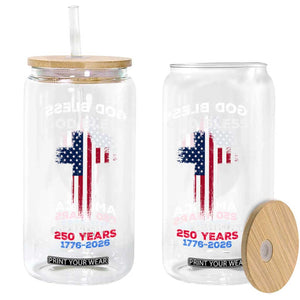 God Bless America 250 Years 1776-2026 Glass Can Christian Cross Flag TS14 Print Your Wear