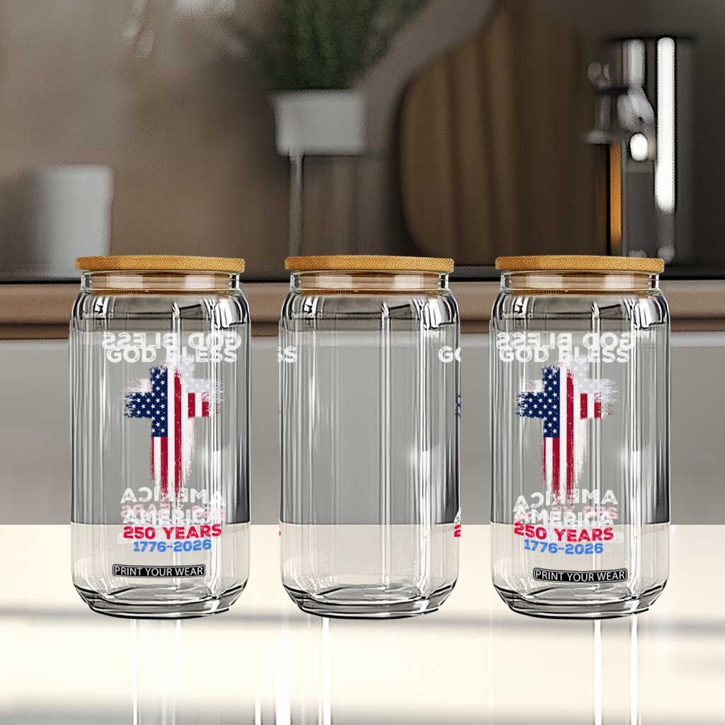God Bless America 250 Years 1776-2026 Glass Can Christian Cross Flag TS14 Print Your Wear