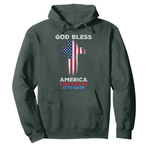God Bless America 250 Years 1776-2026 Hoodie Christian Cross Flag TS14 Dark Forest Green Print Your Wear