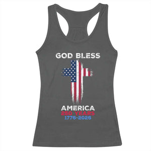 God Bless America 250 Years 1776-2026 Racerback Tank Top Christian Cross Flag TS14 Dark Heather Print Your Wear