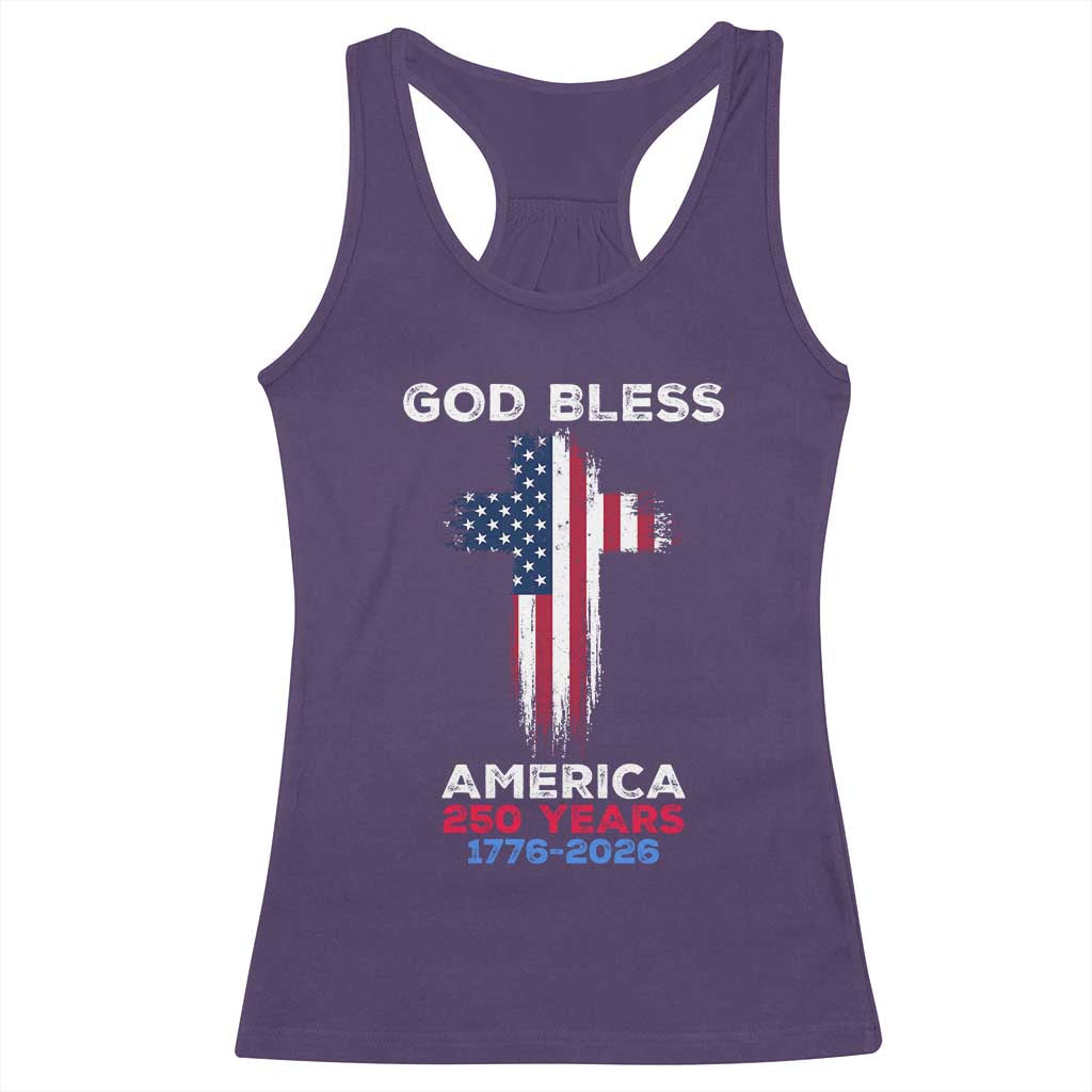 God Bless America 250 Years 1776-2026 Racerback Tank Top Christian Cross Flag TS14 Purple Print Your Wear