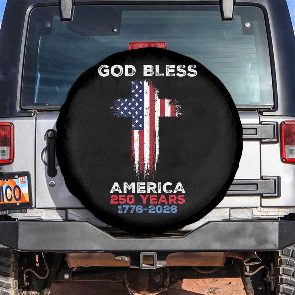 God Bless America 250 Years 1776-2026 Spare Tire Cover Christian Cross Flag TS14 No hole Black Print Your Wear