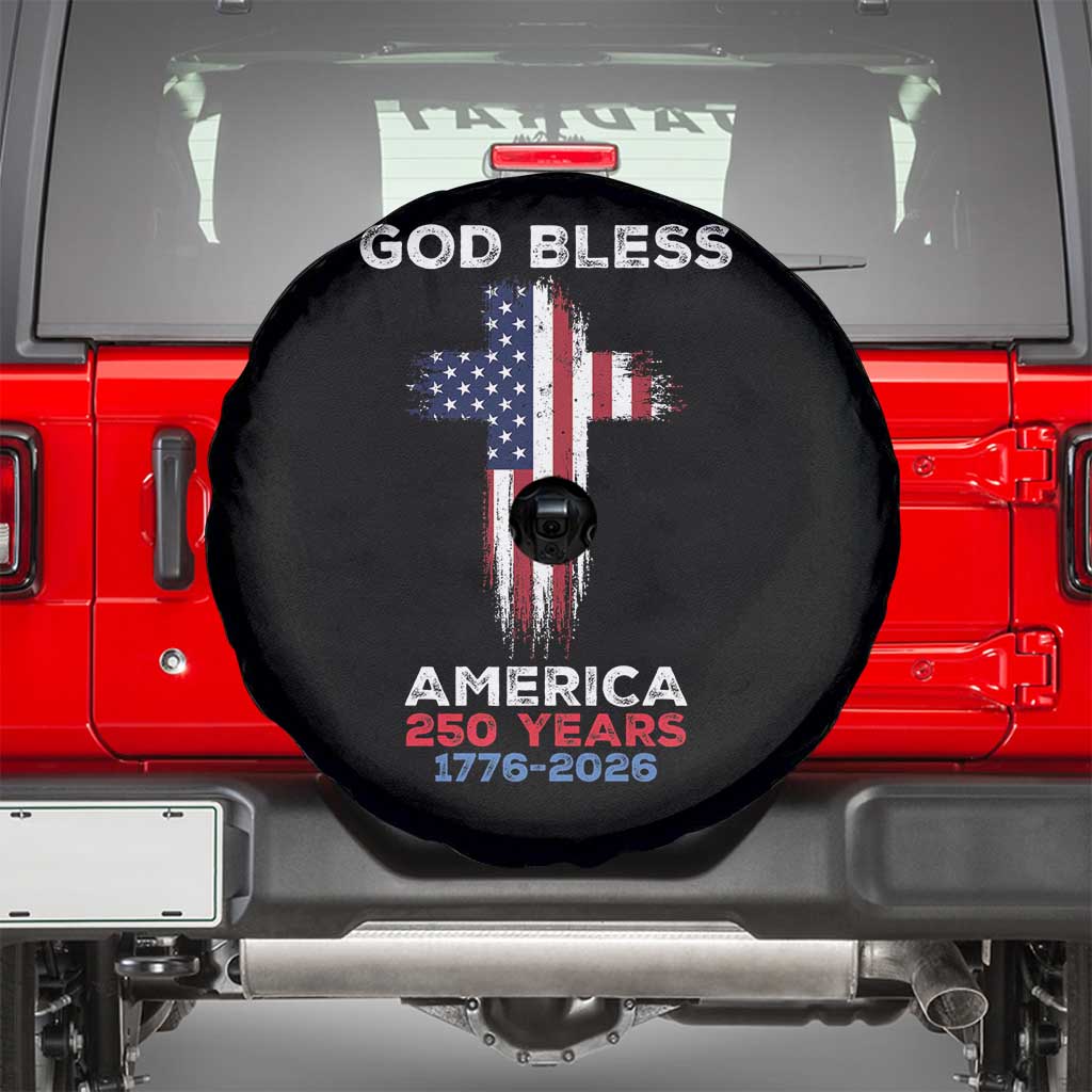 God Bless America 250 Years 1776-2026 Spare Tire Cover Christian Cross Flag TS14 Black Print Your Wear