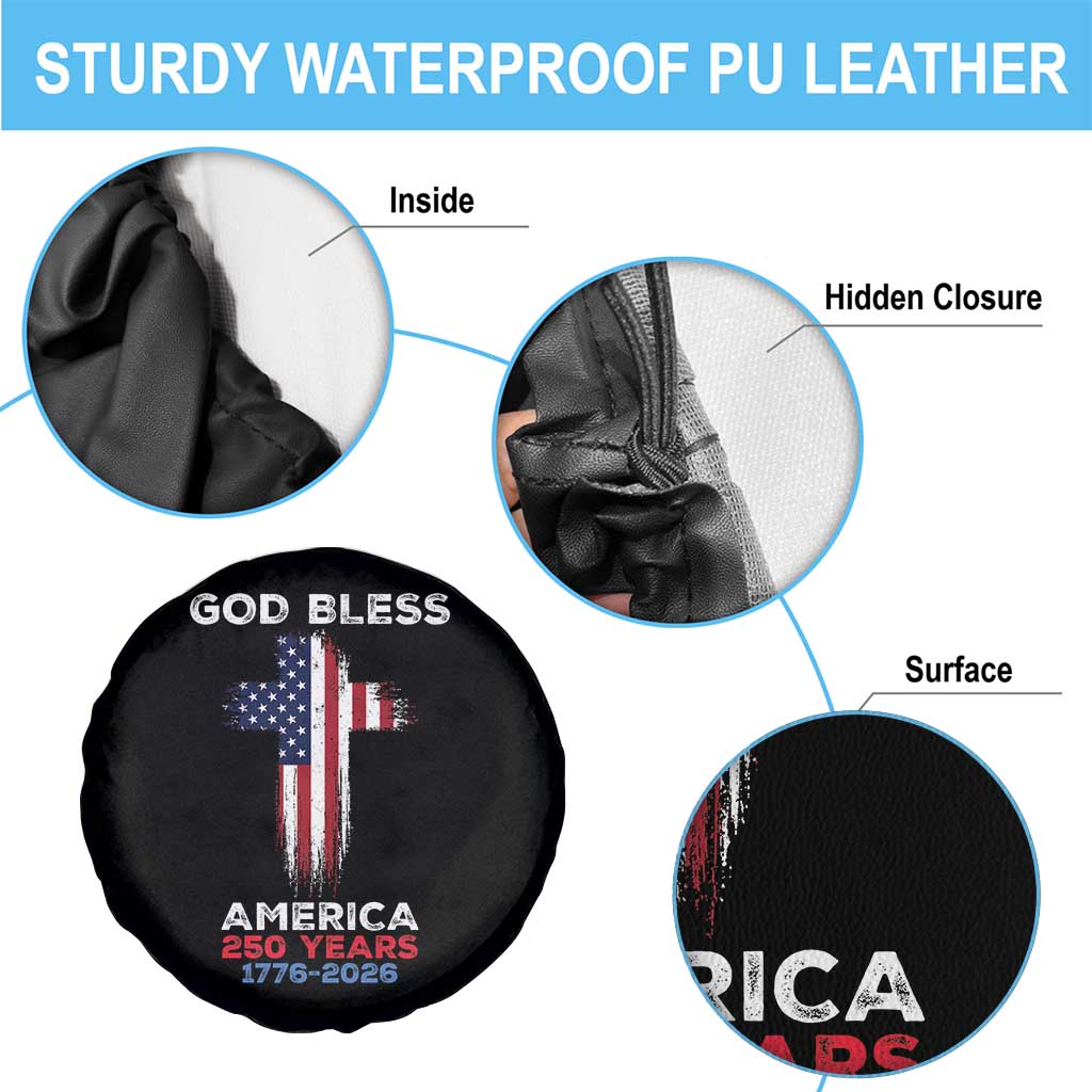 God Bless America 250 Years 1776-2026 Spare Tire Cover Christian Cross Flag TS14 Print Your Wear