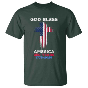 God Bless America 250 Years 1776-2026 T Shirt Christian Cross Flag TS14 Dark Forest Green Print Your Wear