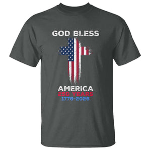 God Bless America 250 Years 1776-2026 T Shirt Christian Cross Flag TS14 Dark Heather Print Your Wear