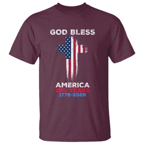 God Bless America 250 Years 1776-2026 T Shirt Christian Cross Flag TS14 Maroon Print Your Wear