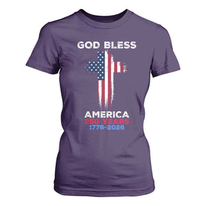 God Bless America 250 Years 1776-2026 T Shirt For Women Christian Cross Flag TS14 Purple Print Your Wear