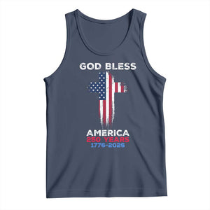 God Bless America 250 Years 1776-2026 Tank Top Christian Cross Flag TS14 Navy Print Your Wear