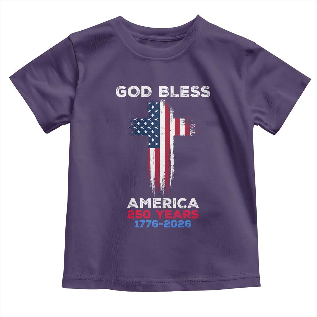 God Bless America 250 Years 1776-2026 Toddler T Shirt Christian Cross Flag TS14 Purple Print Your Wear