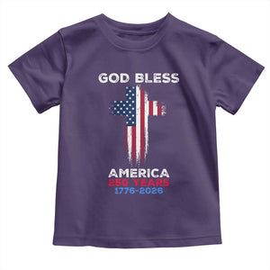 God Bless America 250 Years 1776-2026 Toddler T Shirt Christian Cross Flag TS14 Purple Print Your Wear