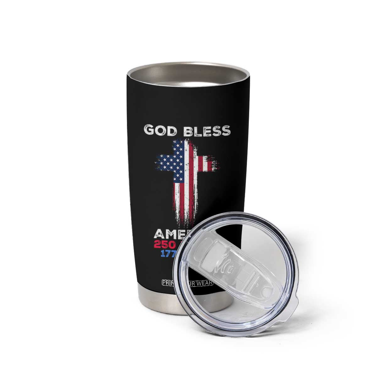 God Bless America 250 Years 1776-2026 Tumbler Cup Christian Cross Flag TS14 Print Your Wear