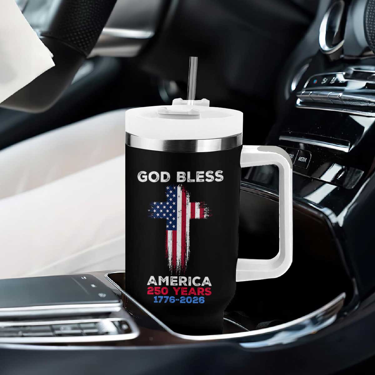 God Bless America 250 Years 1776-2026 Tumbler With Handle Christian Cross Flag TS14 Print Your Wear