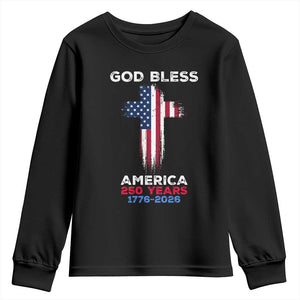 God Bless America 250 Years 1776-2026 Youth Sweatshirt Christian Cross Flag TS14 Black Print Your Wear