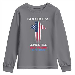 God Bless America 250 Years 1776-2026 Youth Sweatshirt Christian Cross Flag TS14 Charcoal Print Your Wear