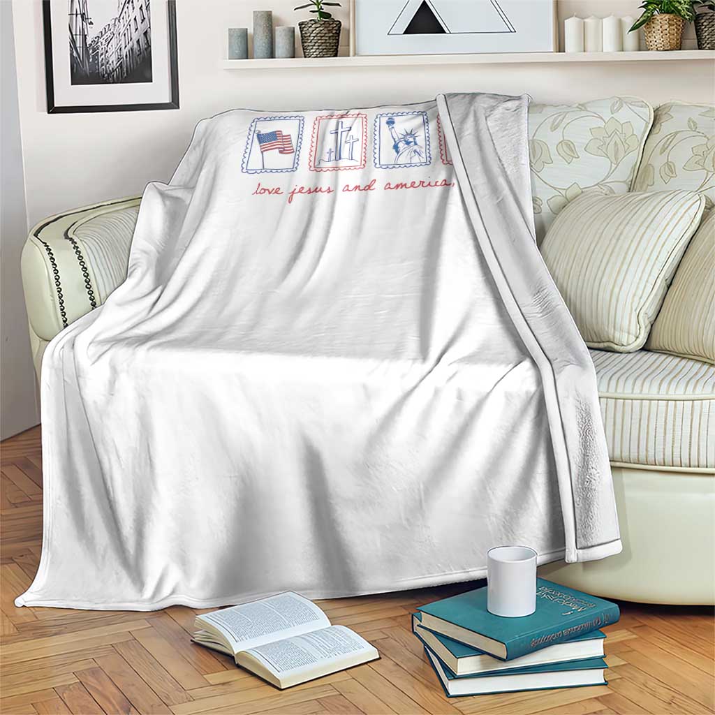 Loves Jesus and America Too Throw Blanket 4th of July Christian TS14 Print Your Wear