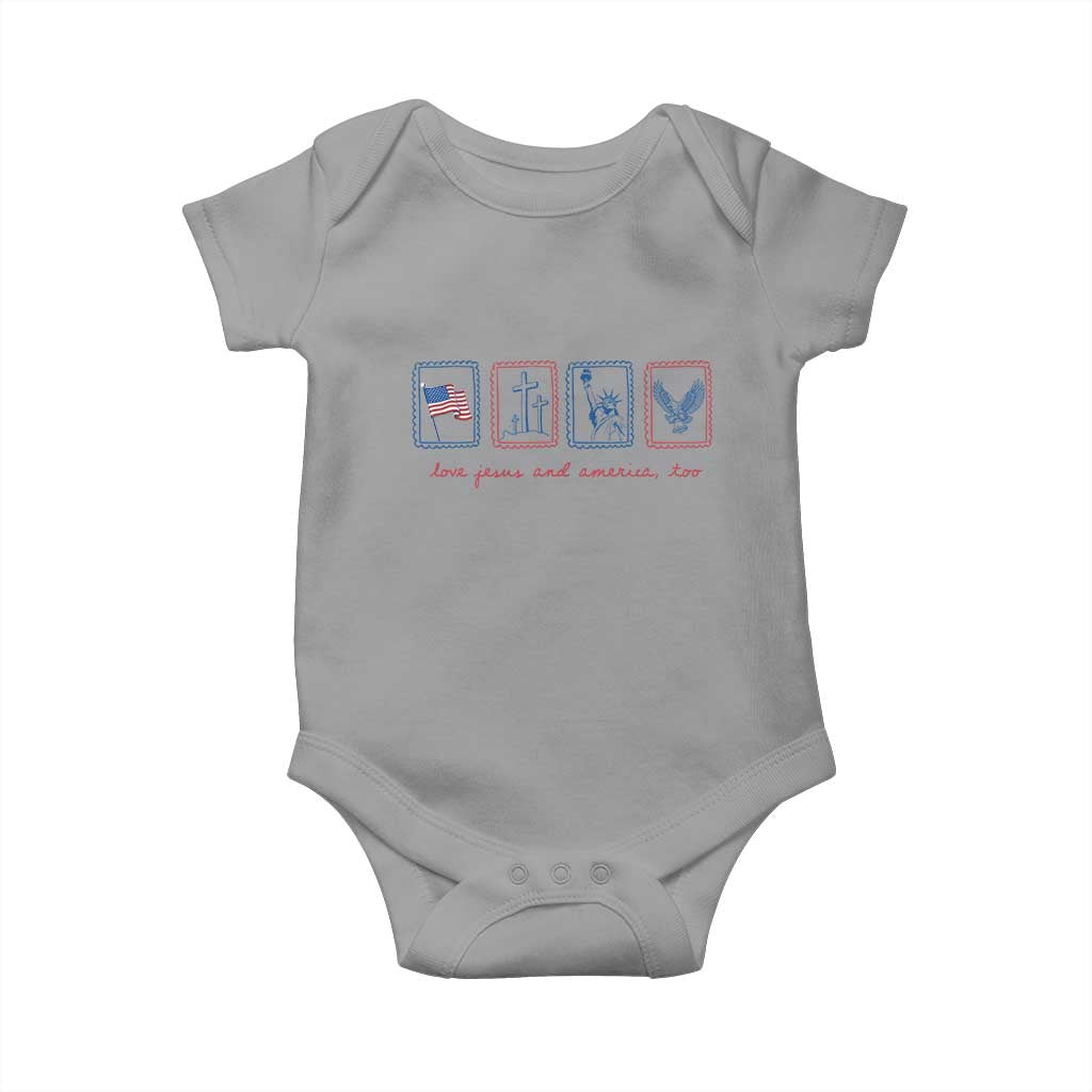 Loves Jesus and America Too Baby Onesie 4th of July Christian TS14 Sport Gray Print Your Wear