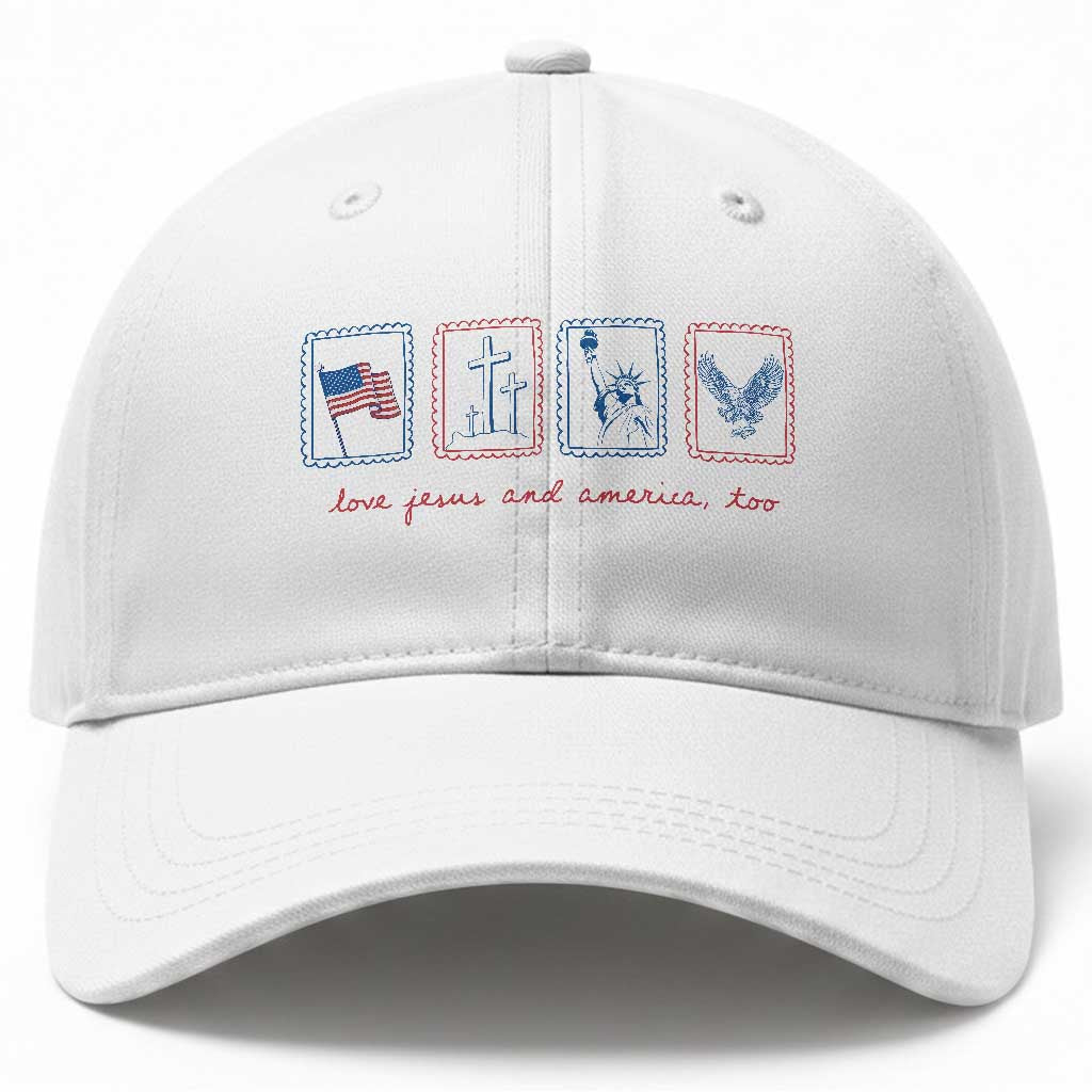 Loves Jesus and America Too Baseball Cap 4th of July Christian