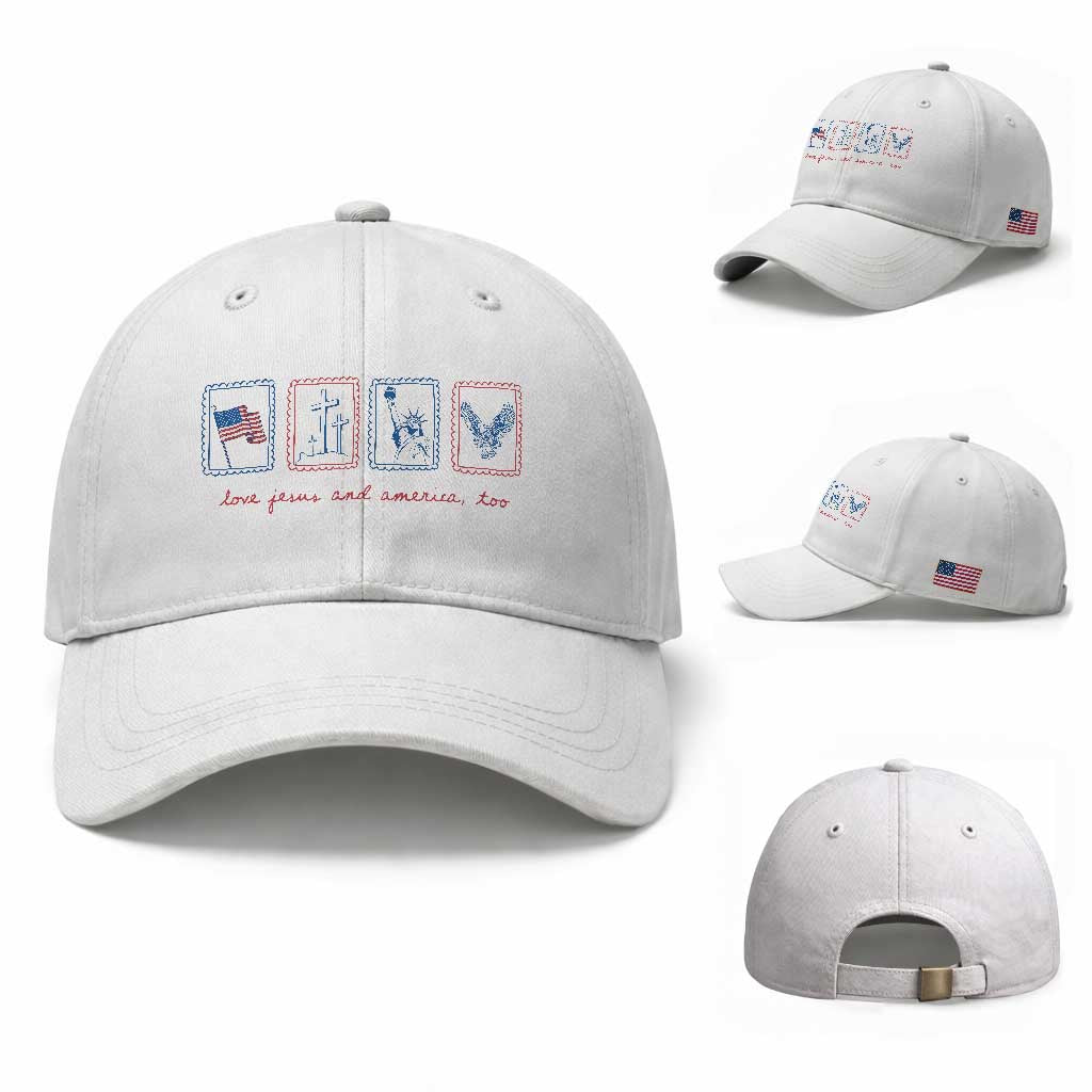 Loves Jesus and America Too Baseball Cap 4th of July Christian