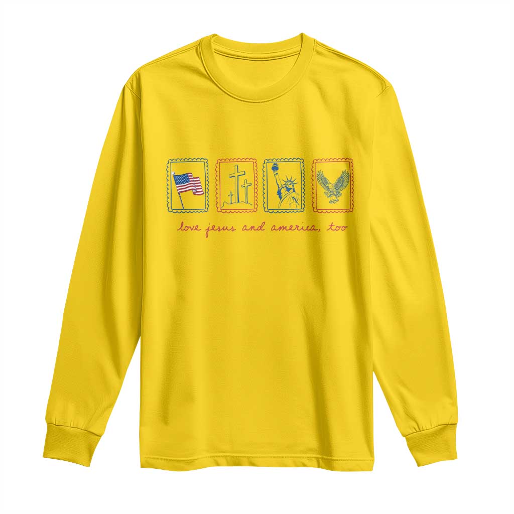 Loves Jesus and America Too Long Sleeve Shirt 4th of July Christian TS14 Daisy Print Your Wear