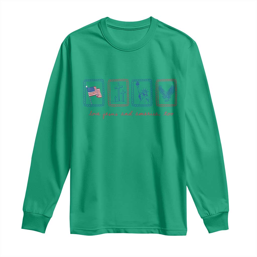 Loves Jesus and America Too Long Sleeve Shirt 4th of July Christian TS14 Irish Green Print Your Wear