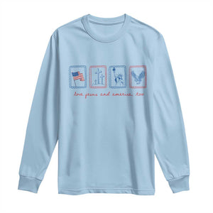 Loves Jesus and America Too Long Sleeve Shirt 4th of July Christian TS14 Light Blue Print Your Wear