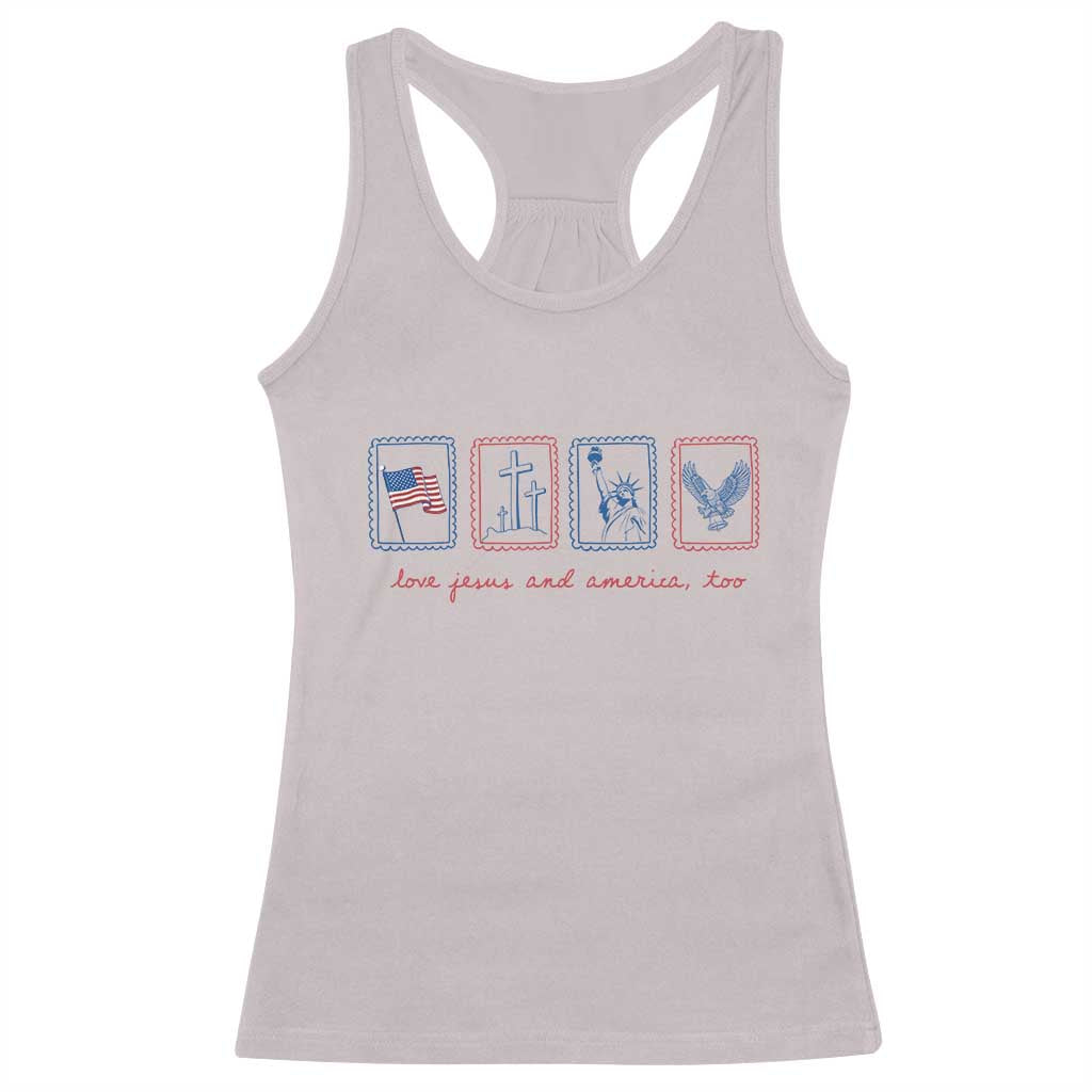 Loves Jesus and America Too Racerback Tank Top 4th of July Christian TS14 Ice Gray Print Your Wear