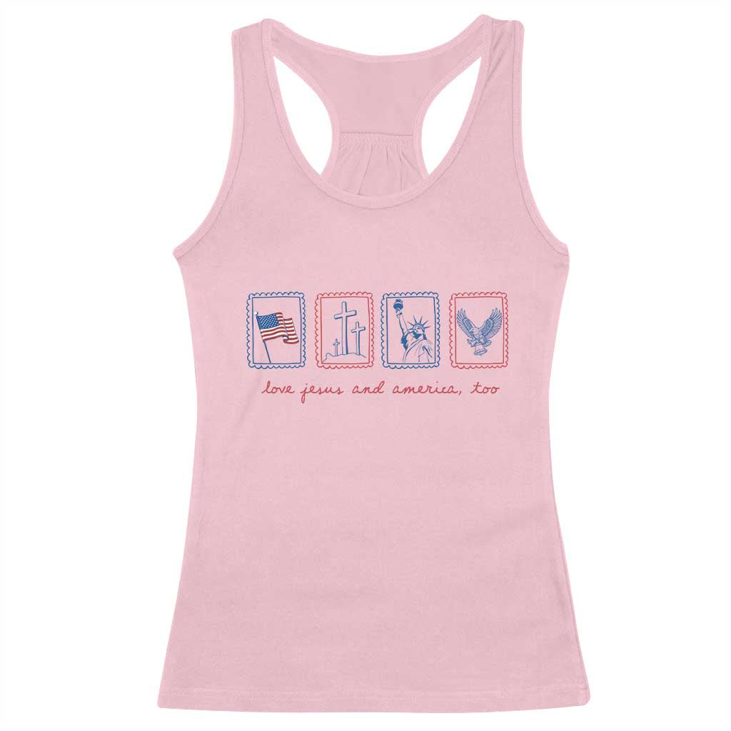 Loves Jesus and America Too Racerback Tank Top 4th of July Christian TS14 Light Pink Print Your Wear