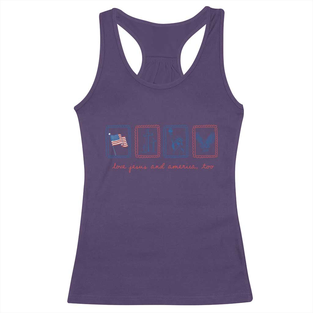Loves Jesus and America Too Racerback Tank Top 4th of July Christian TS14 Purple Print Your Wear