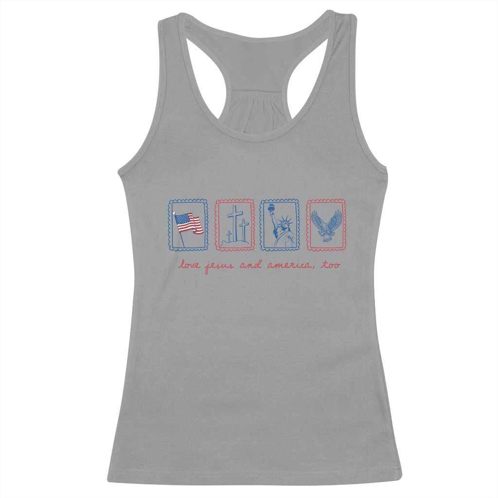 Loves Jesus and America Too Racerback Tank Top 4th of July Christian TS14 Sport Gray Print Your Wear