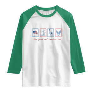 Loves Jesus and America Too Raglan Shirt 4th of July Christian TS14 White Kelly Green Print Your Wear