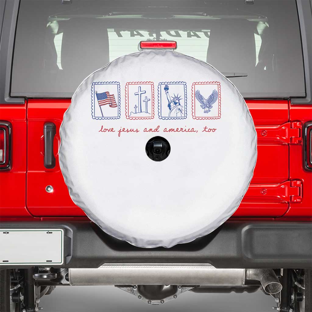Loves Jesus and America Too Spare Tire Cover 4th of July Christian TS14 White Print Your Wear