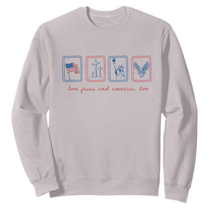 Loves Jesus and America Too Sweatshirt 4th of July Christian TS14 Ice Gray Print Your Wear