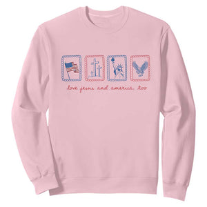 Loves Jesus and America Too Sweatshirt 4th of July Christian TS14 Light Pink Print Your Wear