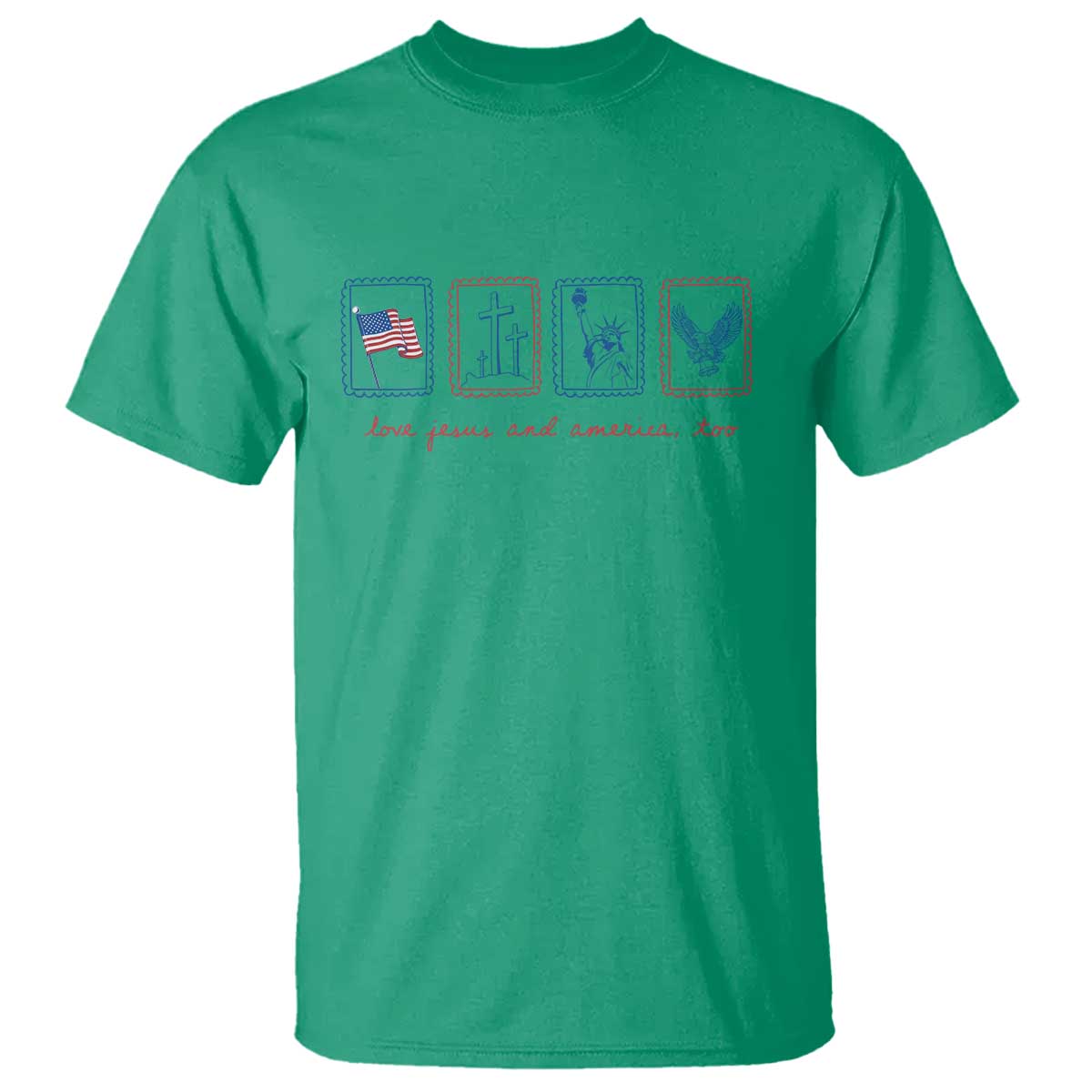 Loves Jesus and America Too T Shirt 4th of July Christian TS14 Irish Green Print Your Wear