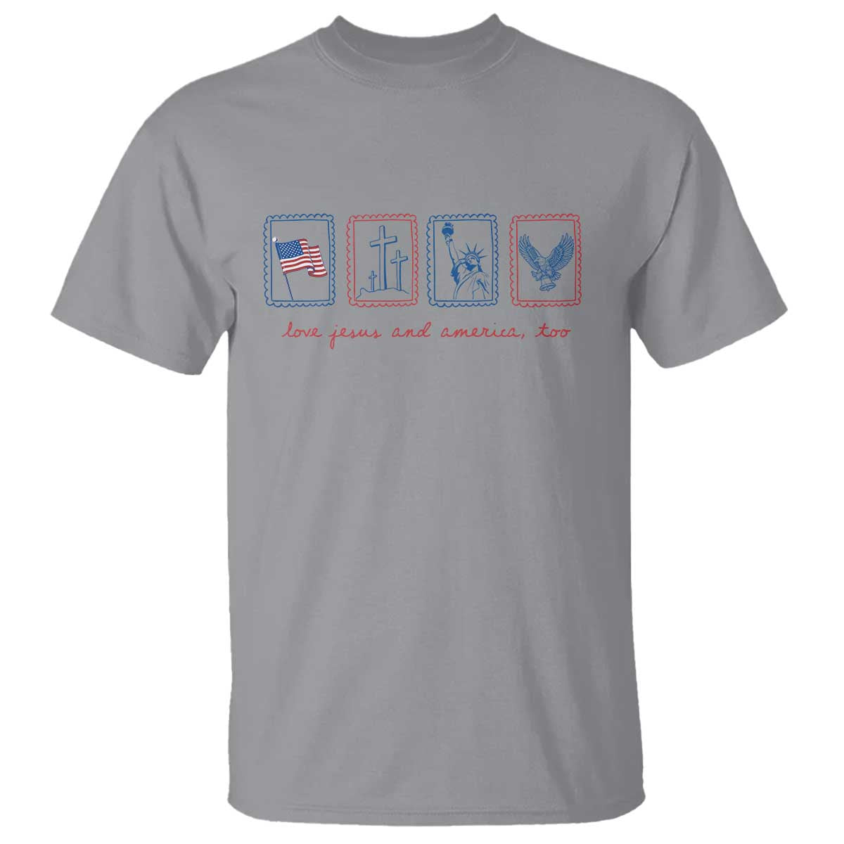 Loves Jesus and America Too T Shirt 4th of July Christian TS14 Sport Gray Print Your Wear