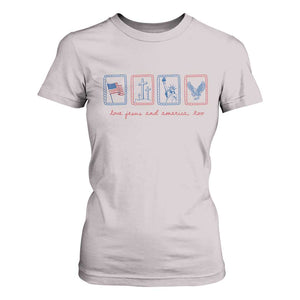 Loves Jesus and America Too T Shirt For Women 4th of July Christian TS14 Ice Gray Print Your Wear