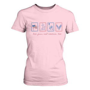 Loves Jesus and America Too T Shirt For Women 4th of July Christian TS14 Light Pink Print Your Wear