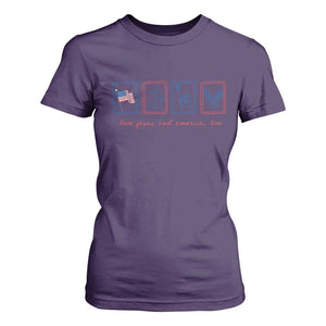Loves Jesus and America Too T Shirt For Women 4th of July Christian TS14 Purple Print Your Wear