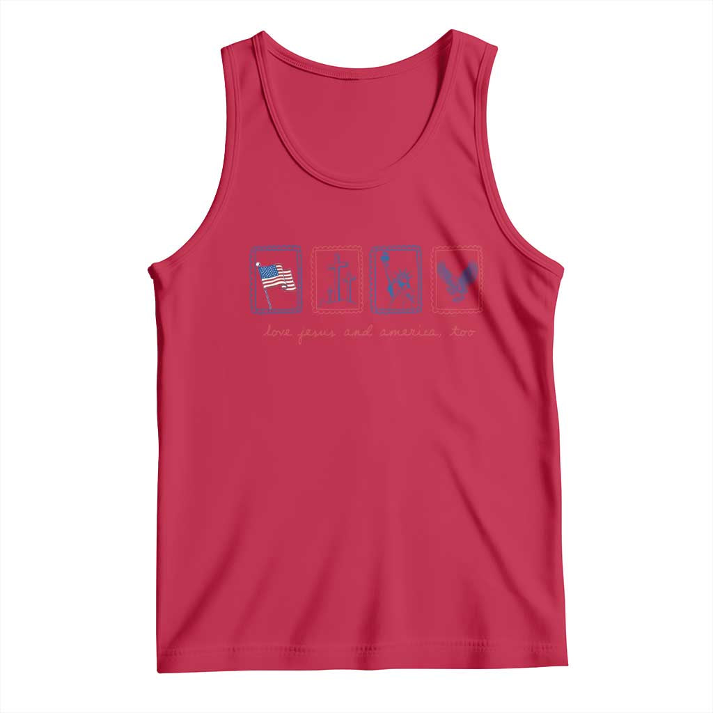 Loves Jesus and America Too Tank Top 4th of July Christian TS14 Red Print Your Wear