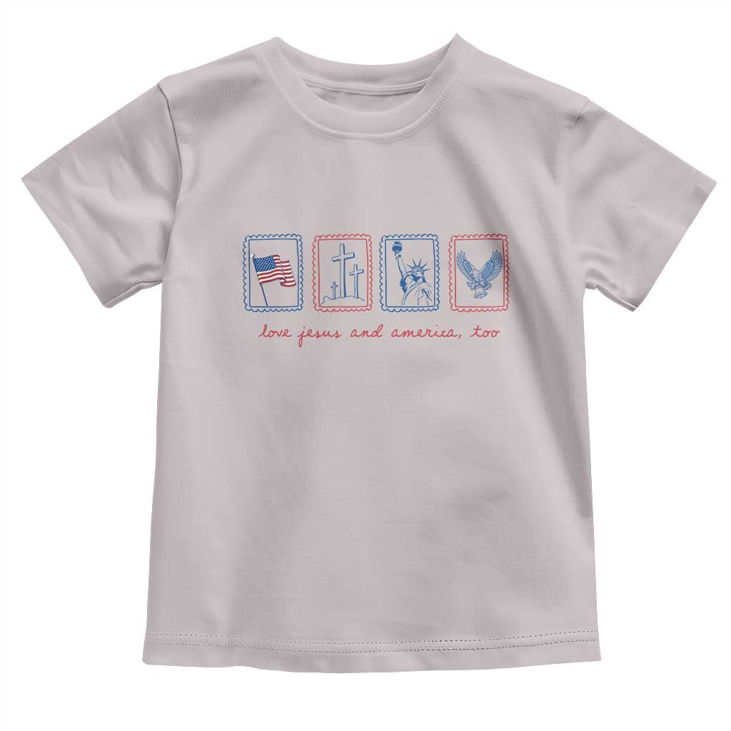 Loves Jesus and America Too Toddler T Shirt 4th of July Christian TS14 Ice Gray Print Your Wear