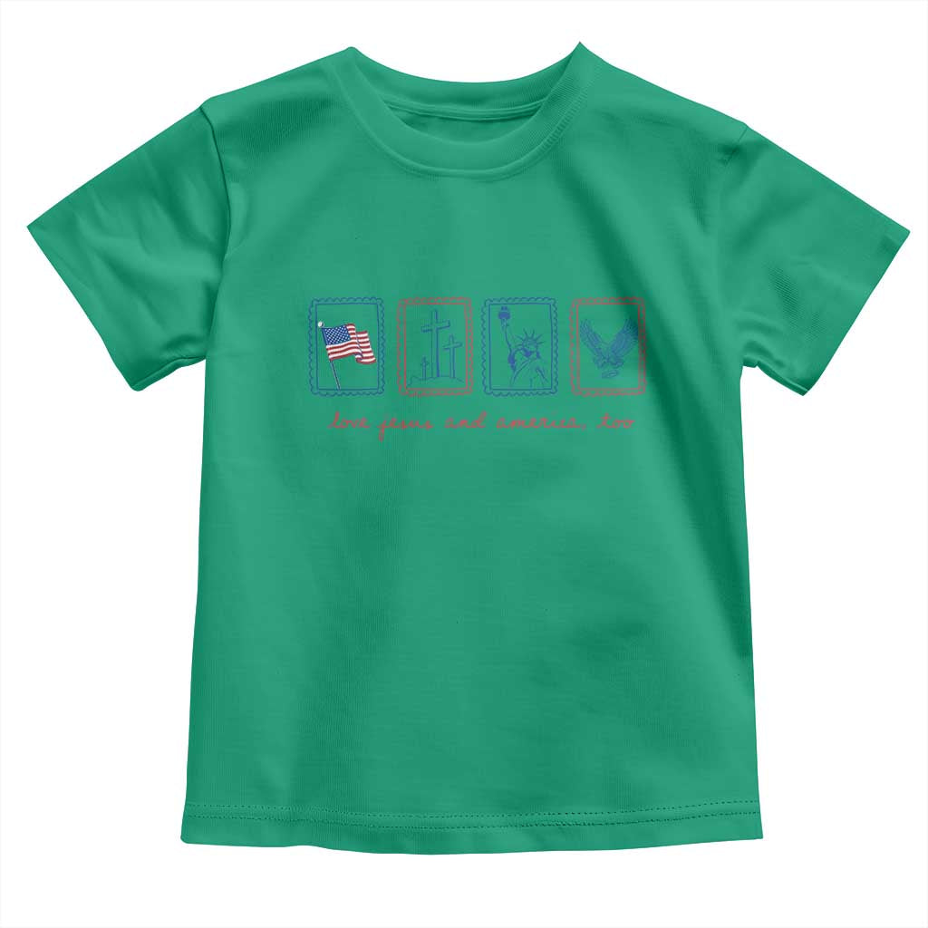 Loves Jesus and America Too Toddler T Shirt 4th of July Christian TS14 Irish Green Print Your Wear