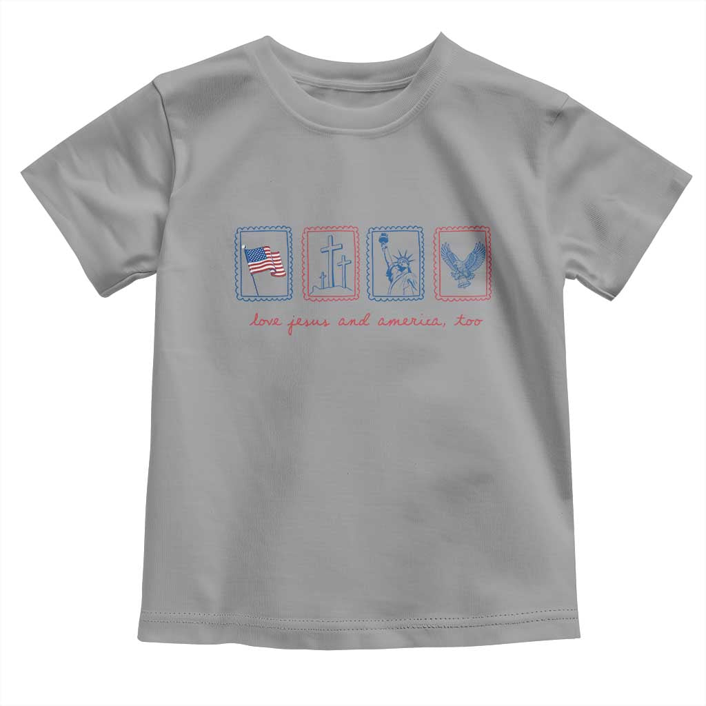 Loves Jesus and America Too Toddler T Shirt 4th of July Christian TS14 Sport Gray Print Your Wear