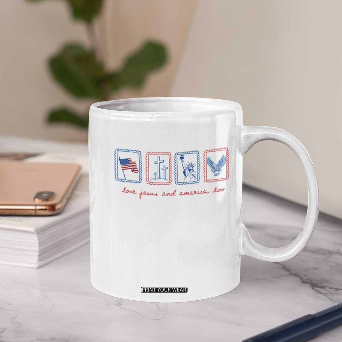 Loves Jesus and America Too Coffee Mug 4th of July Christian TS14 Print Your Wear
