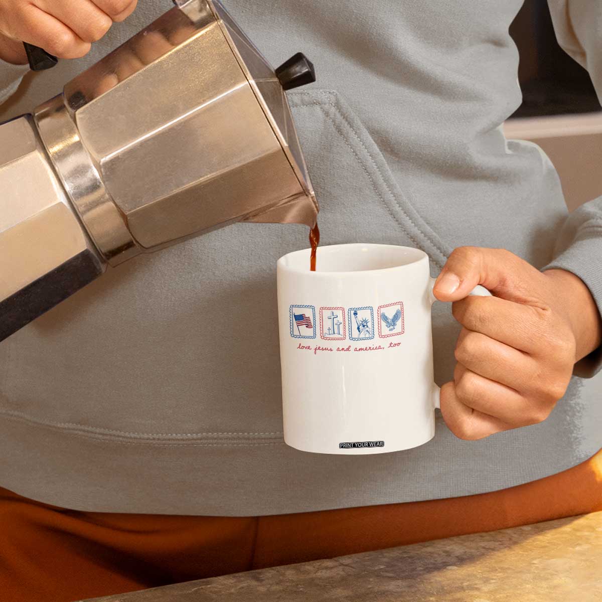 Loves Jesus and America Too Coffee Mug 4th of July Christian TS14 Print Your Wear