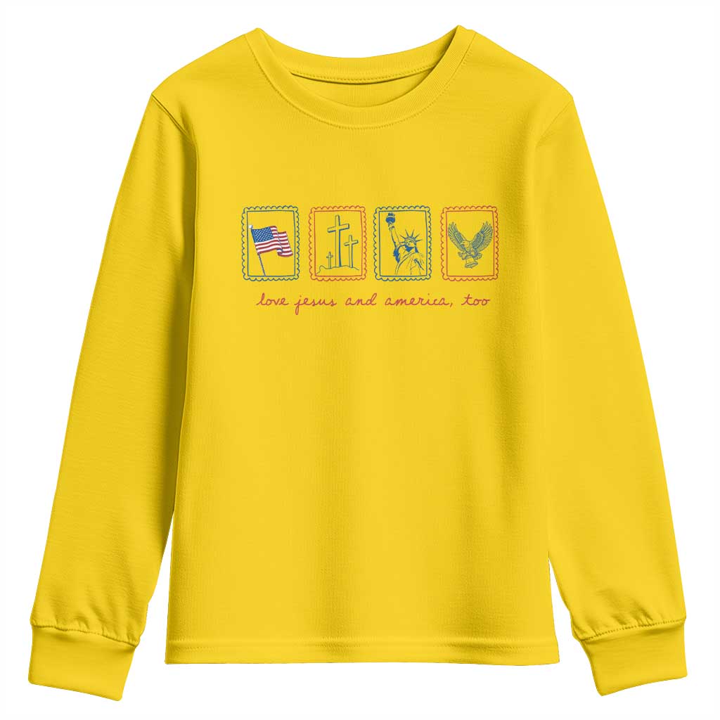 Loves Jesus and America Too Youth Sweatshirt 4th of July Christian TS14 Daisy Print Your Wear