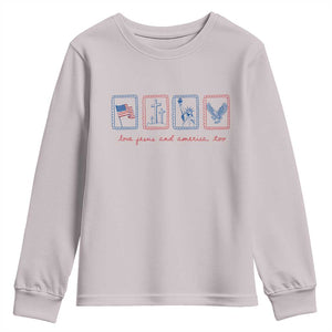Loves Jesus and America Too Youth Sweatshirt 4th of July Christian TS14 Ice Gray Print Your Wear