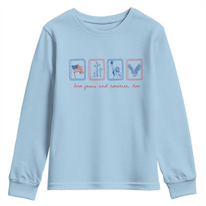 Loves Jesus and America Too Youth Sweatshirt 4th of July Christian TS14 Light Blue Print Your Wear